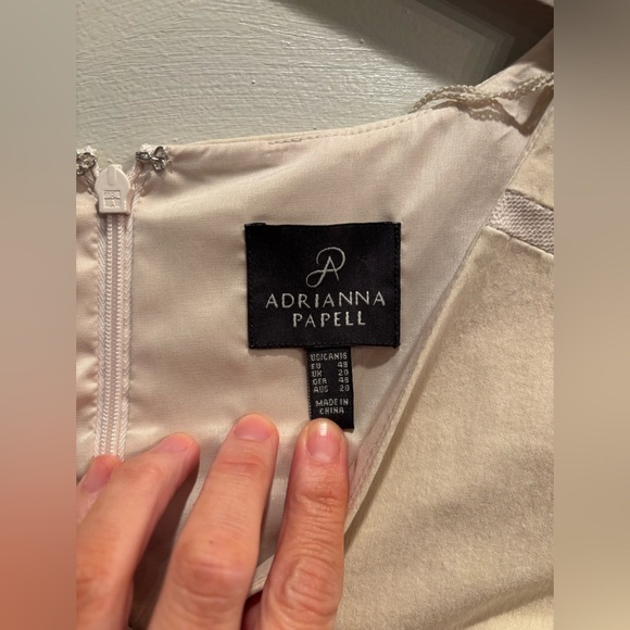 Adrianna Papell Beige Midi Dress with Subtle Stripes business casual cap sleeve - Picture 2 of 15